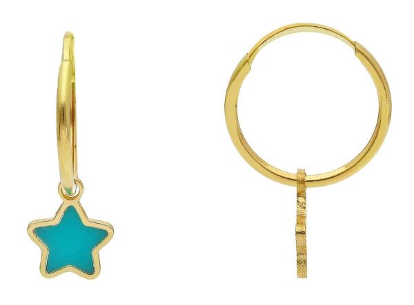 Immagine di Orecchini a cerchio con Stella oro giallo 18k e smalto