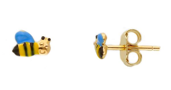 Imagen de Pendientes lóbulo Abeja oro amarillo 18k y esmalte