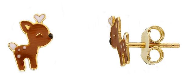 Picture of Enamel Bambi lobe Earrings | 18k yellow gold