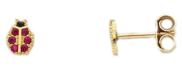 Picture of Colored stones Ladybug Earrings | 18k yellow gold