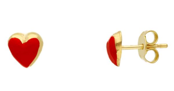 Imagen de Pendientes lóbulo Corazón oro amarillo 9k y esmalte