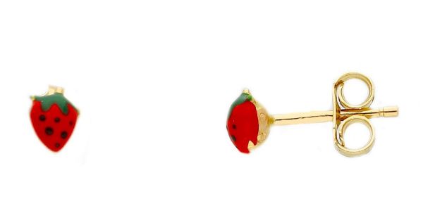Imagen de Pendientes lóbulo Fresas oro amarillo 18k y esmalte