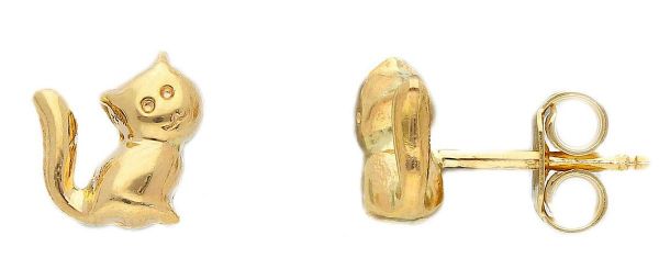 Imagen de Pendientes de lóbulo Gato oro amarillo 18k