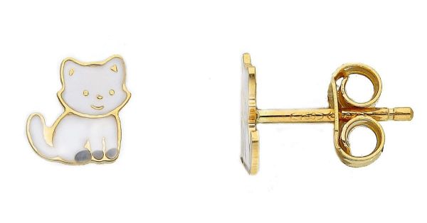 Imagen de Pendientes lóbulo Gato oro amarillo 18k y esmalte