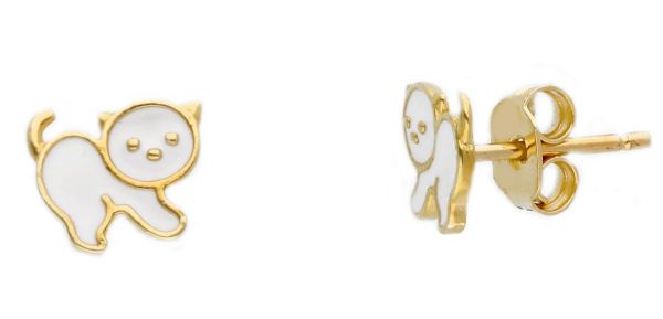 Imagen de Pendientes lóbulo Gato oro amarillo 18k y esmalte