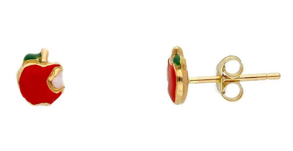 Immagine di Orecchini a lobo Mela oro giallo 18k e smalto