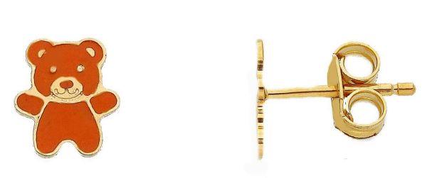 Picture of Enamel Teddy Bear lobe Earrings | 18k yellow gold