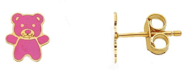 Imagen de Pendientes lóbulo Osito oro amarillo 18k y esmalte 