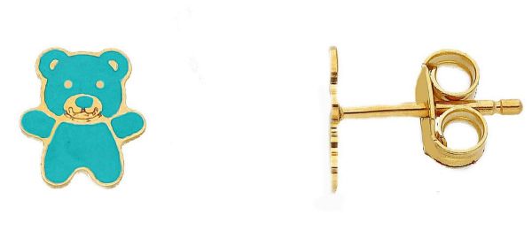Imagen de Pendientes lóbulo Osito oro amarillo 18k y esmalte