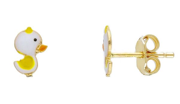 Picture of Enamel Baby Chick lobe Earrings | 18k yellow gold