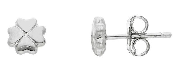 Imagen de Pendientes lóbulo Trébol cuatro hojas oro blanco 18k