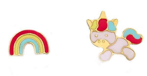 Imagen de Pendientes lóbulo Unicornio oro amarillo 18k esmalte
