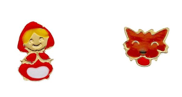 Imagen de Pendientes Caperucita Roja y Lobo oro amarillo 18k