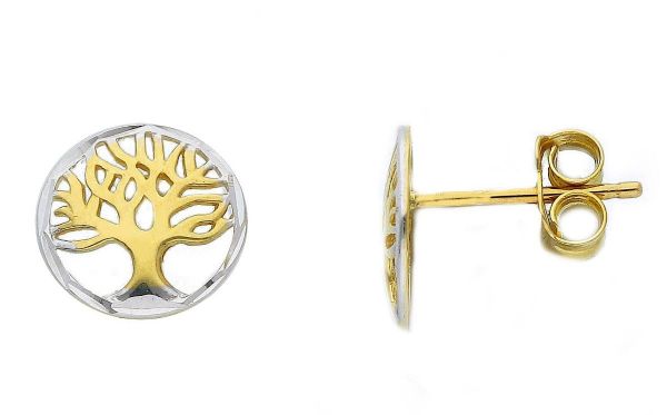 Imagen de Pendientes Árbol de la Vida oro bicolor 18k