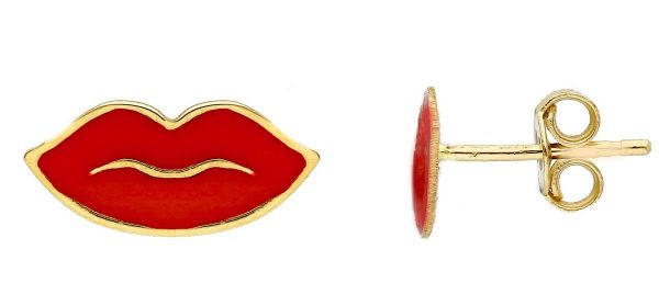 Picture of Enamel Mouth Earrings | 18k yellow gold