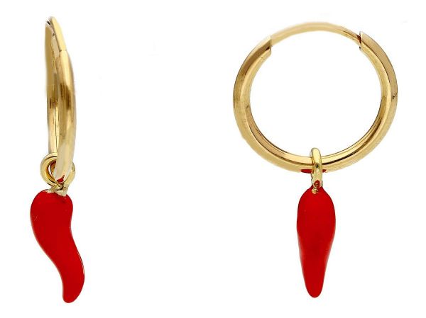 Immagine di Orecchini Cornetto portafortuna oro giallo 18k e smalto