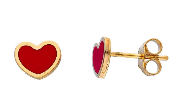 Imagen de Pendientes Corazón oro amarillo 18k piedra roja