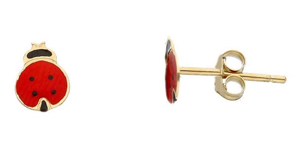 Picture of Enamel Ladybug mini Earrings | 18k yellow gold