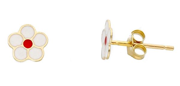 Picture of Enamel Flower mini Earrings | 18k yellow gold