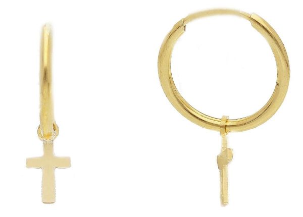 Immagine di Orecchini pendenti a cerchio Croce oro giallo 9k