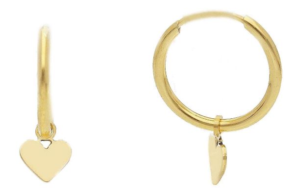 Picture of 9k yellow gold Heart hoop dangle Earrings