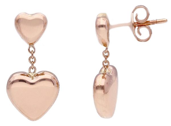 Picture of 18k rose gold 2 Alternate Hearts dangle Earrings