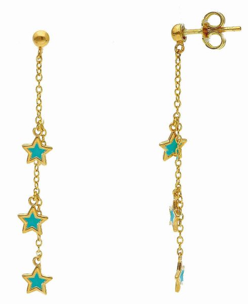 Imagen de Pendientes Estrellas oro amarillo 18k y esmalte Azul Tiffany