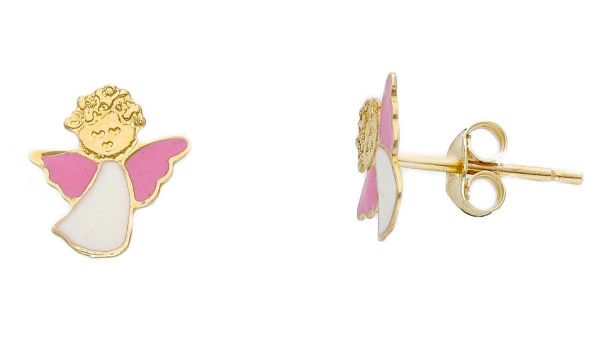 Picture of Pink enamel Angel Earrings | 18k yellow gold