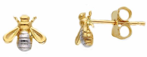 Imagen de Pendientes Abeja oro bicolor macizo 18k