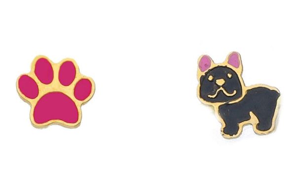 Imagen de Pendientes Perro y Pata oro amarillo 18k esmalte