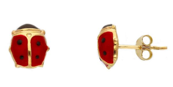 Picture of Enamel Ladybug Earrings | 18k yellow gold