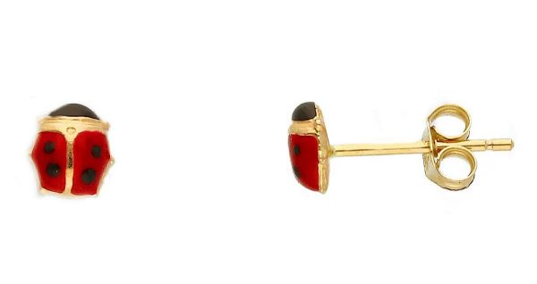 Picture of Enamel tiny Ladybug Earrings | 18k yellow gold