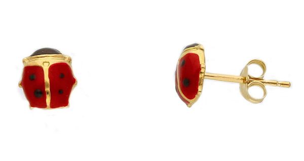 Picture of Enamel tiny Ladybug Earrings | 18k yellow gold