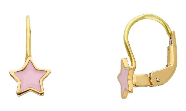 Imagen de Pendientes Estrella oro amarillo 18k y esmalte rosa