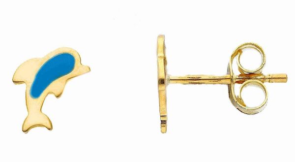 Imagen de Pendientes Delfín oro amarillo 18k y esmalte