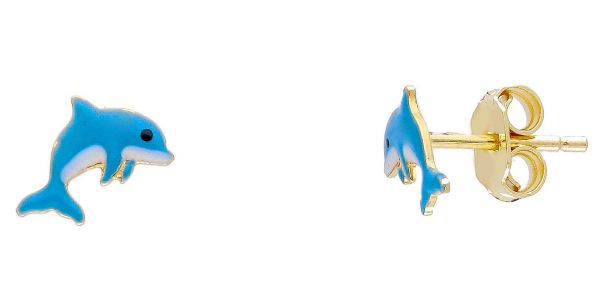 Immagine di Orecchini Delfino oro giallo 18k e smalto