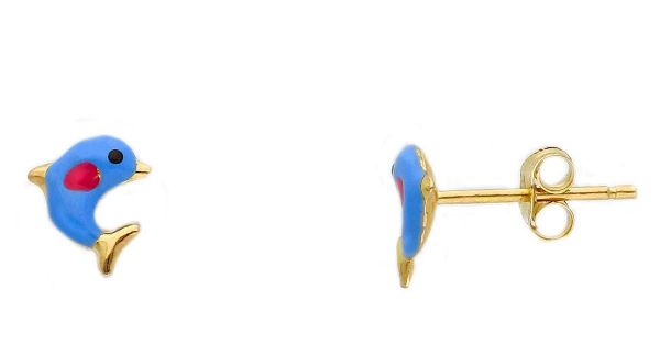 Imagen de Pendientes Delfín oro amarillo 18k y esmalte