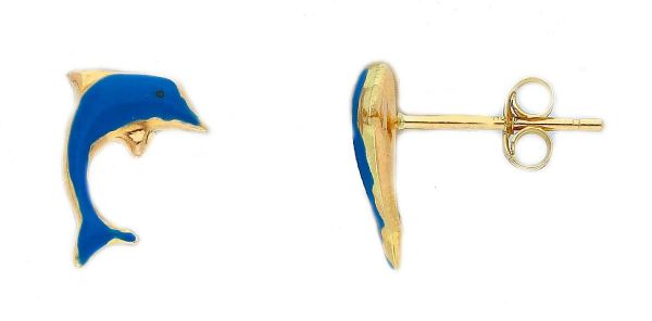 Picture of Enamel Dolphin Earrings | 18k yellow gold
