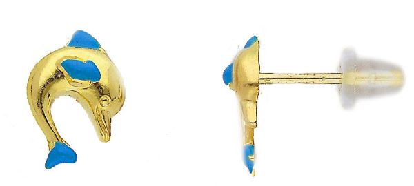Immagine di Orecchini Delfino oro giallo 18k e smalto