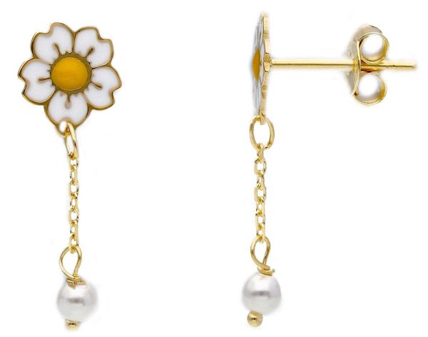 Imagen de Pendientes Margarita oro amarillo 18k esmalte y perla