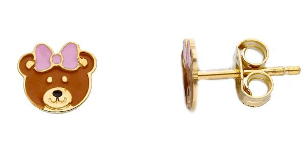Immagine di Orecchini Orsetto oro giallo 18k e smalto rosa