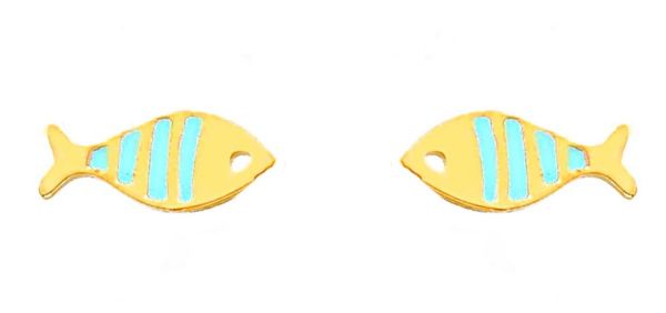 Picture of Enamel small Fish Earrings | 18k yellow gold