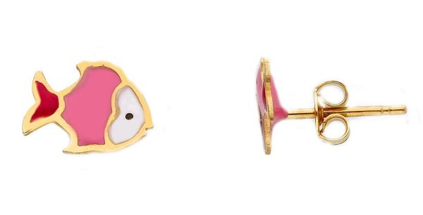 Picture of Enamel small Fish Earrings | 18k yellow gold