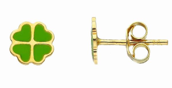 Imagen de Pendientes Trébol 4 hojas oro amarillo 18k esmalte