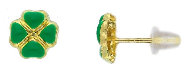 Picture of Enamel four-leaf Clover Earrings | 18k yellow gold