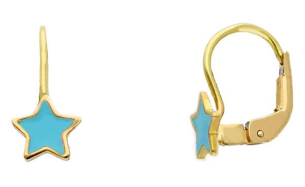 Picture of Turquoise Enamel Star Earrings | 18k yellow gold