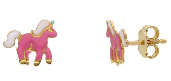 Imagen de Pendientes Unicornio oro amarillo 18k y esmalte