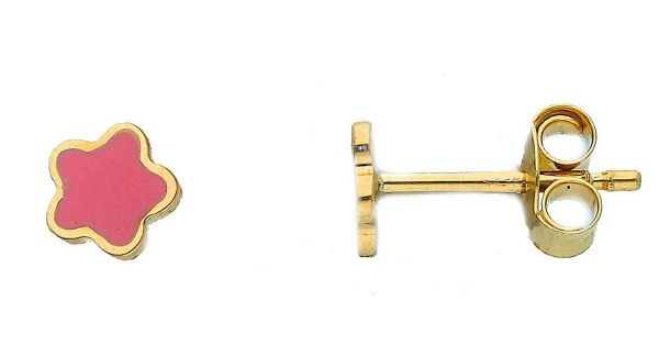 Immagine di Orecchino lobo Stella oro giallo 18k e smalto rosa