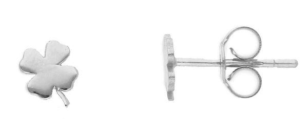 Picture of 18k white gold tiny four-leaf Clover lobe Earring
