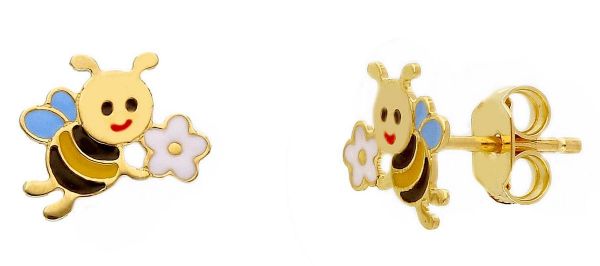 Imagen de Pendiente Abeja oro amarillo 18k y esmalte